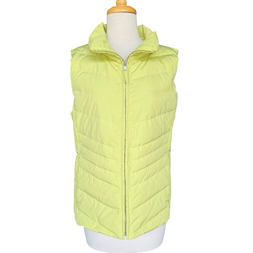 Talbots Petites XLP Down Puffer Vest Yellow Full Zip Quilted Collared READ!